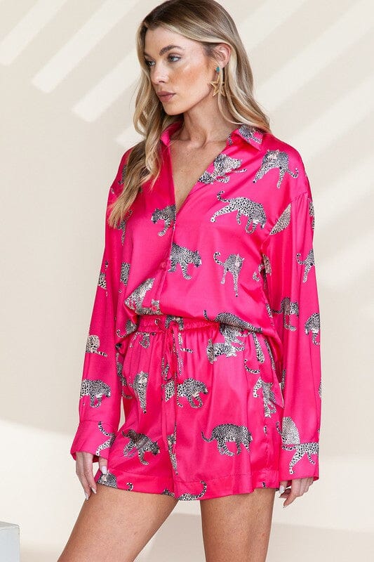 Pink Leopard Satin Pajamas Shewin 