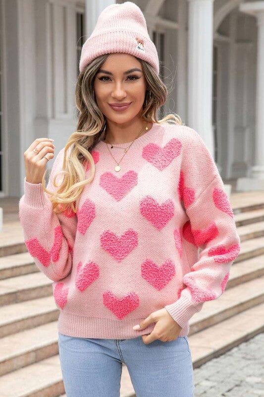 Pink on Pink Textured Heart Sweater Kentce 