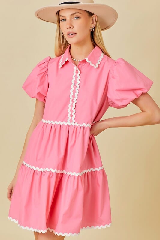 Pink Ric Rac Trim Shirt Dress Main Strip 