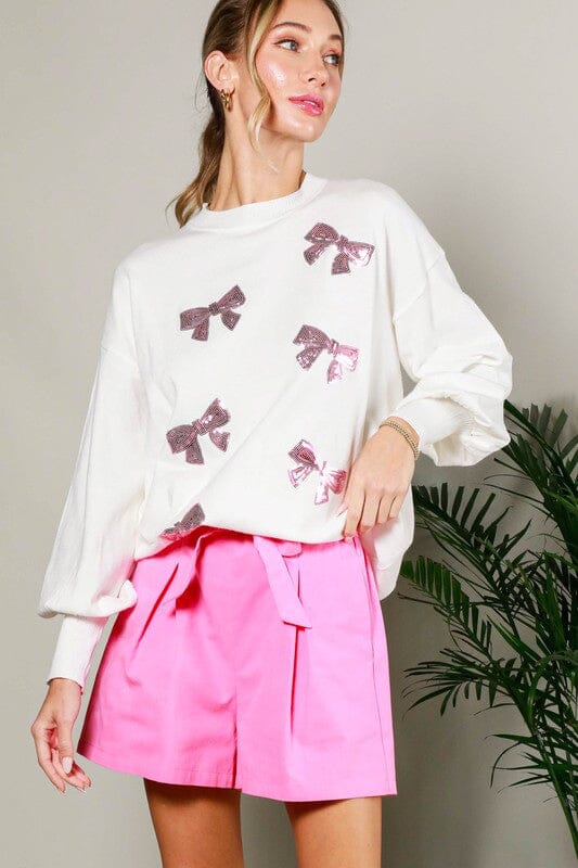 Pink Sequin Bow Sweater Vine & Love 