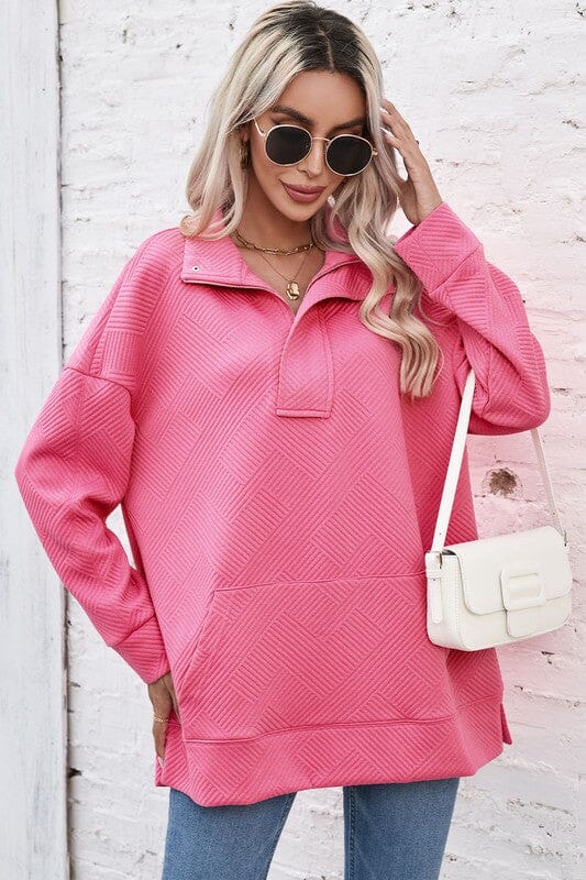 Pink Textured Kangaroo Pullover Kentce 