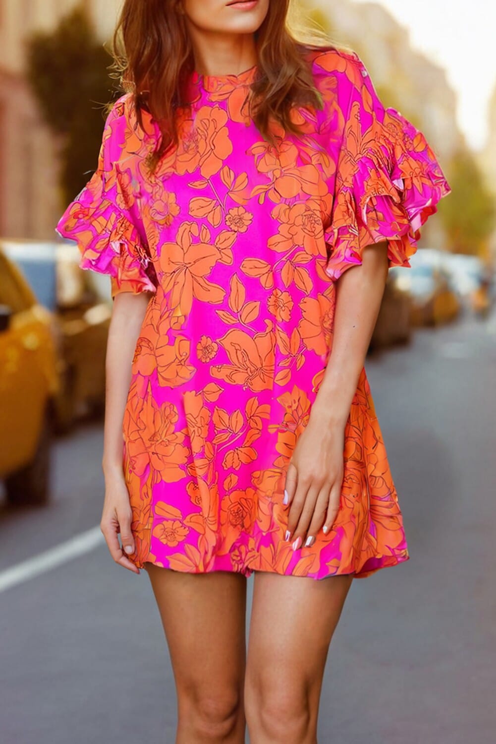 Pink Voluminous Ruffled Sleeve Floral Dress Kentce 