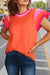 Pink/Orange Knitted Contrast Sleeve Tee Kentce 