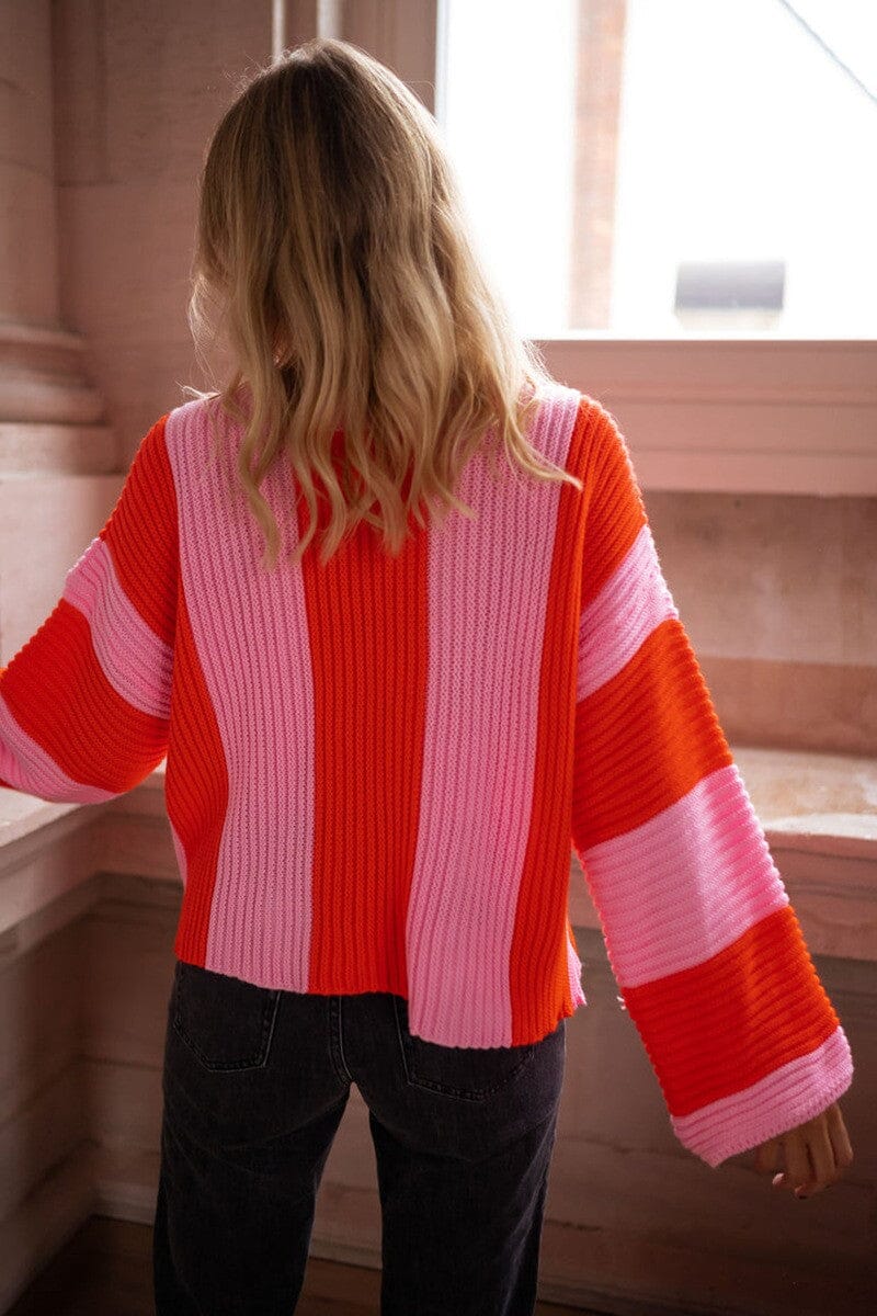 Pink/Red Colorblock Pullover Sweater Asia Direct 