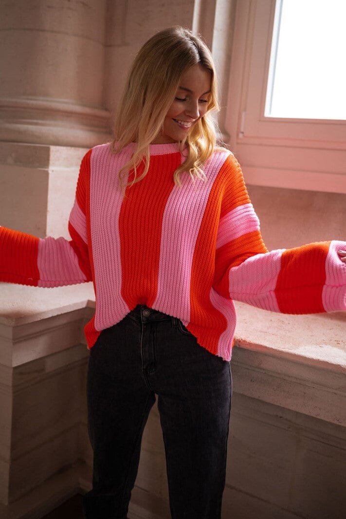 Pink/Red Colorblock Pullover Sweater Asia Direct 