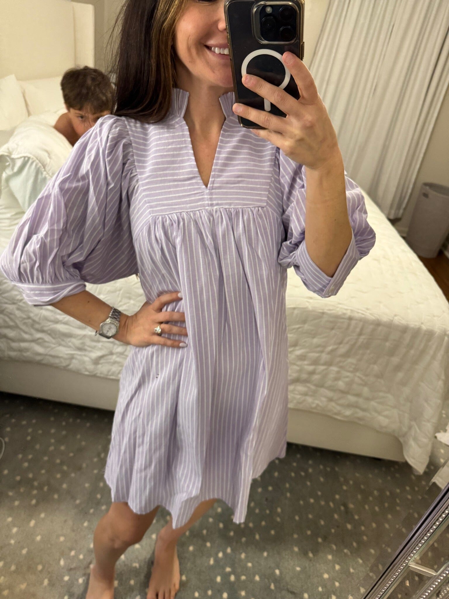 Pinstripe V Neck Dress entro 