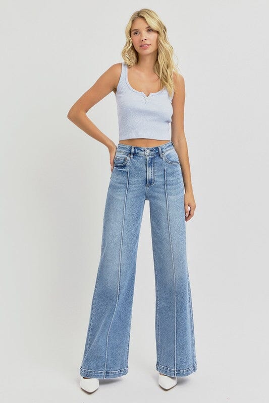 Pintuck Detail Wide Leg Trouser Jeans risen jeans 