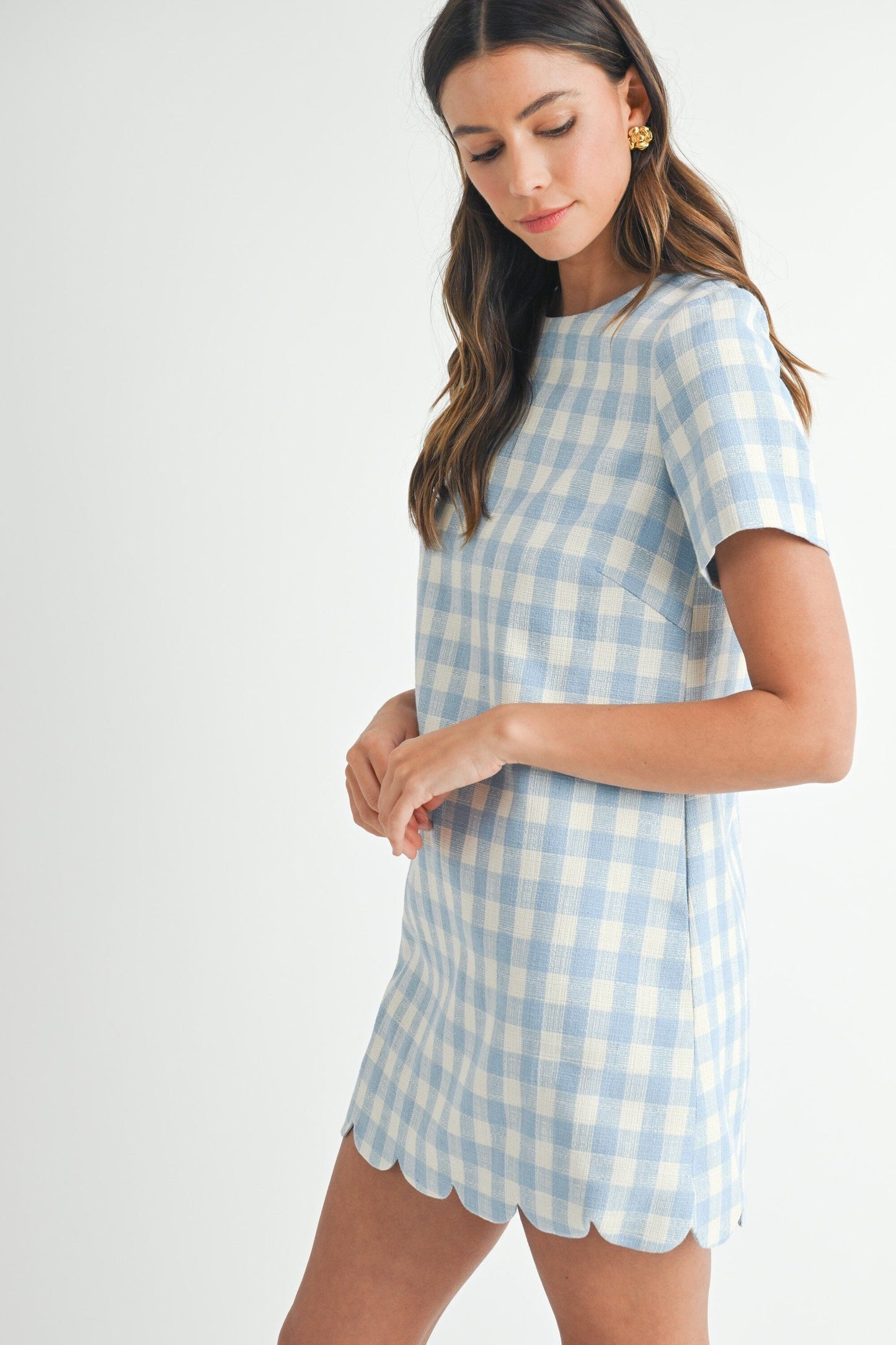 PLAID A-LINE MINI DRESS WITH SCALLOP HEM mable 