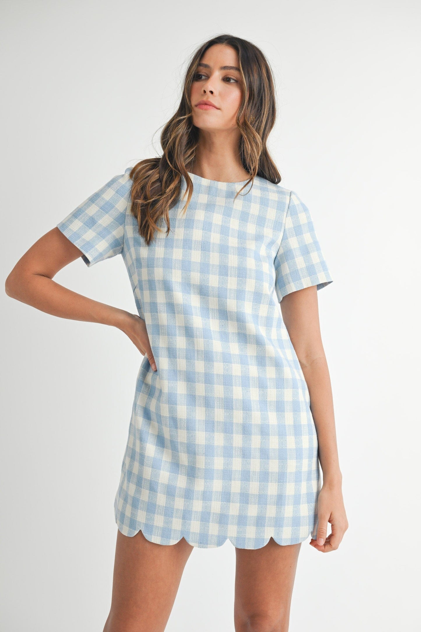 PLAID A-LINE MINI DRESS WITH SCALLOP HEM mable 