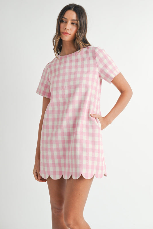 PLAID A-LINE MINI DRESS WITH SCALLOP HEM mable 