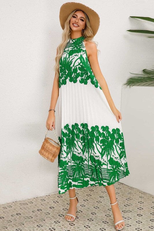 Pleated Halter Neck Floral on White Maxi Asia Direct 