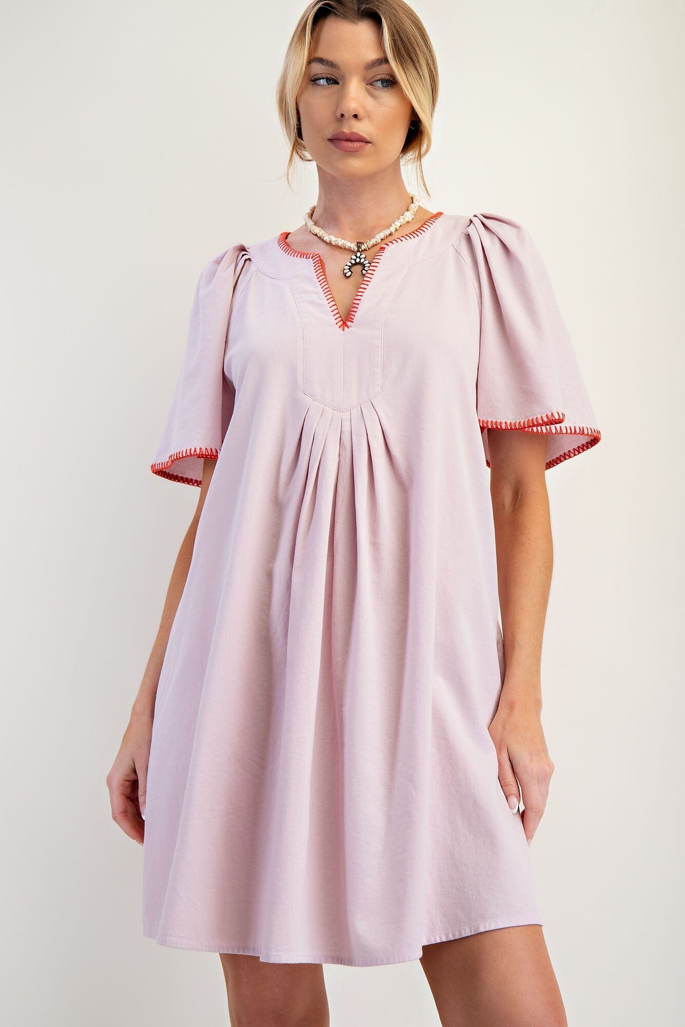 PLEATED RAYON LINEN DRESS easel 