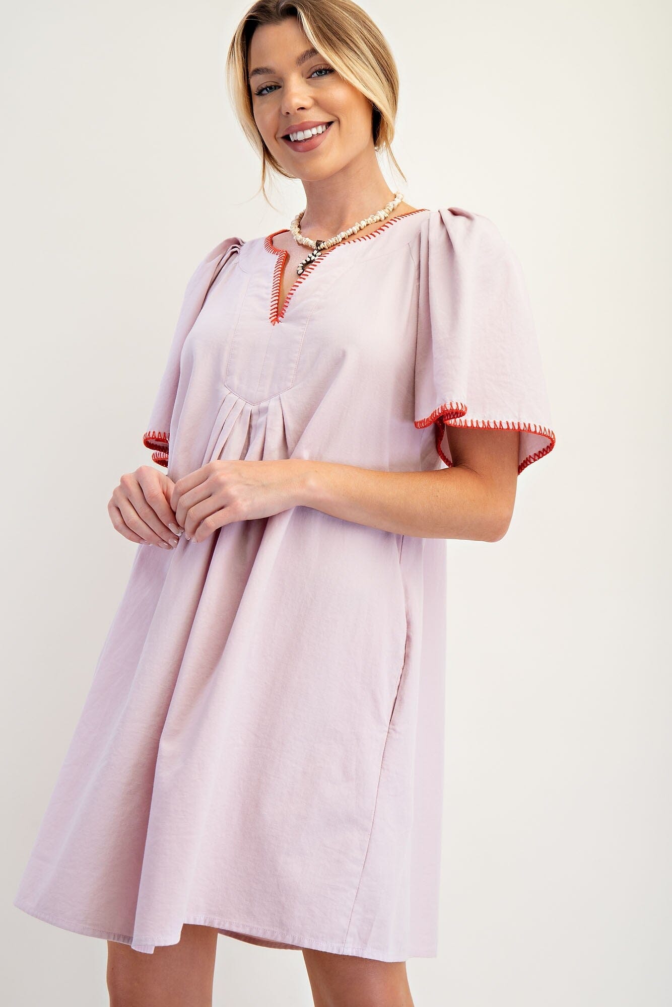 PLEATED RAYON LINEN DRESS easel 