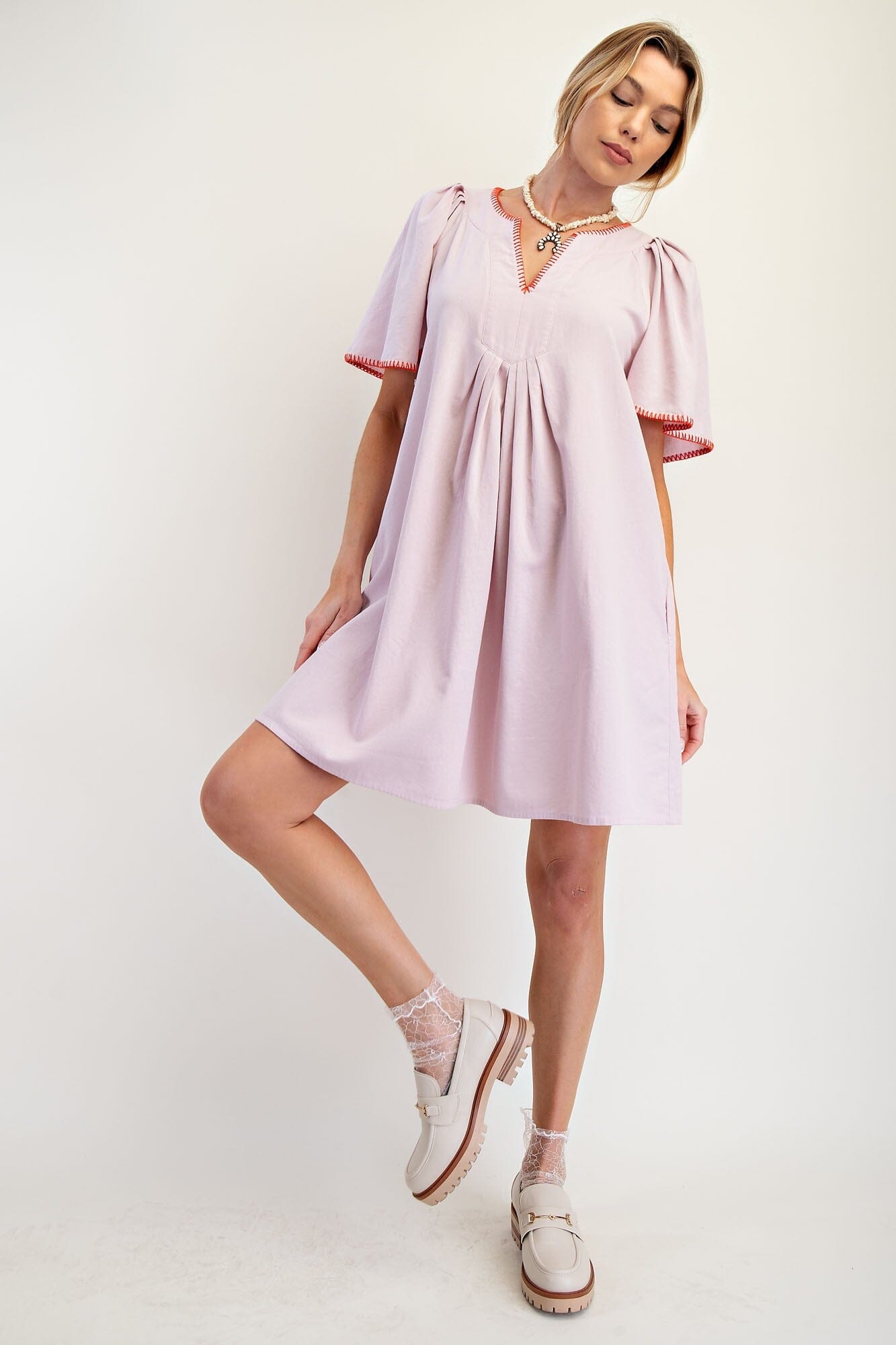 PLEATED RAYON LINEN DRESS easel 