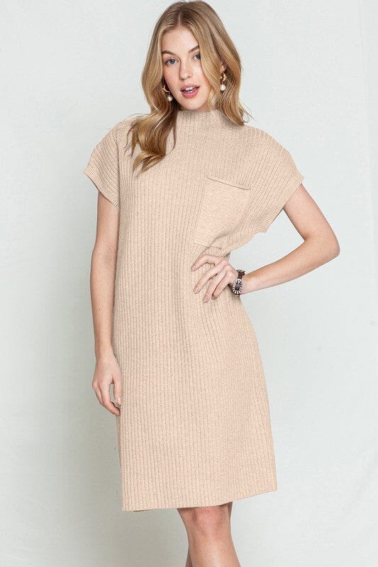 Pocket Sweater Dress with Mock Neck Shewin 