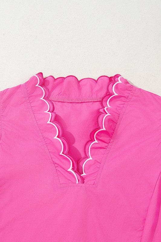 Poplin Top with Scalloped Sleeve Detail Kentce 