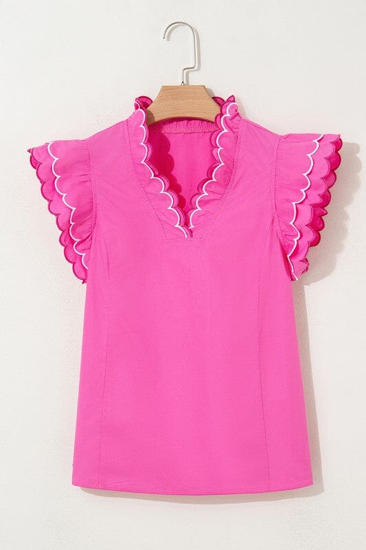 Poplin Top with Scalloped Sleeve Detail Kentce 