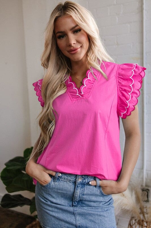 Poplin Top with Scalloped Sleeve Detail Kentce small Pink 