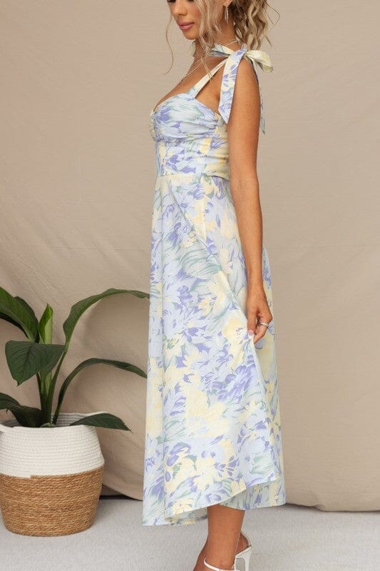 Powder Blue Floral Shoulder Tie Dress Asia Direct 