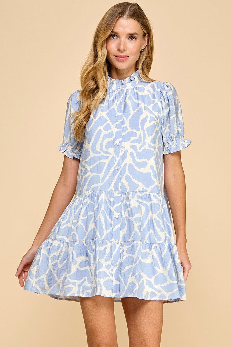 Powder Blue Spotted Puff Sleeve Dress TCEC 