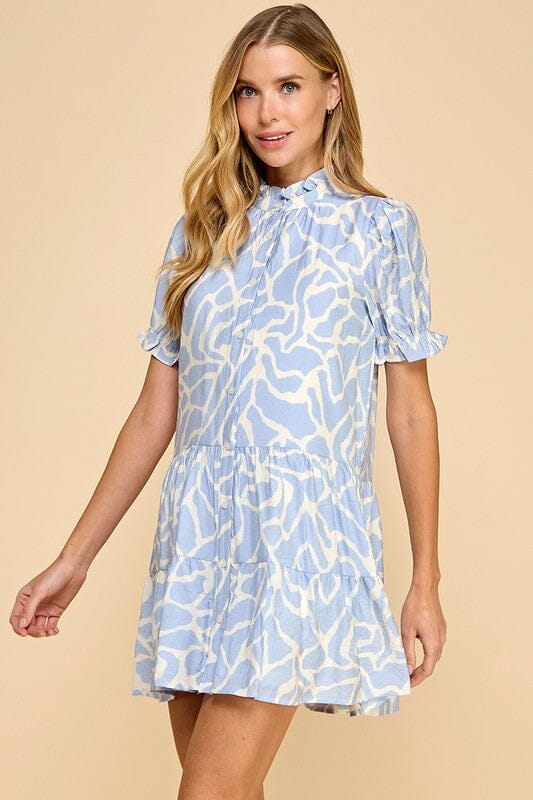 Powder Blue Spotted Puff Sleeve Dress TCEC 