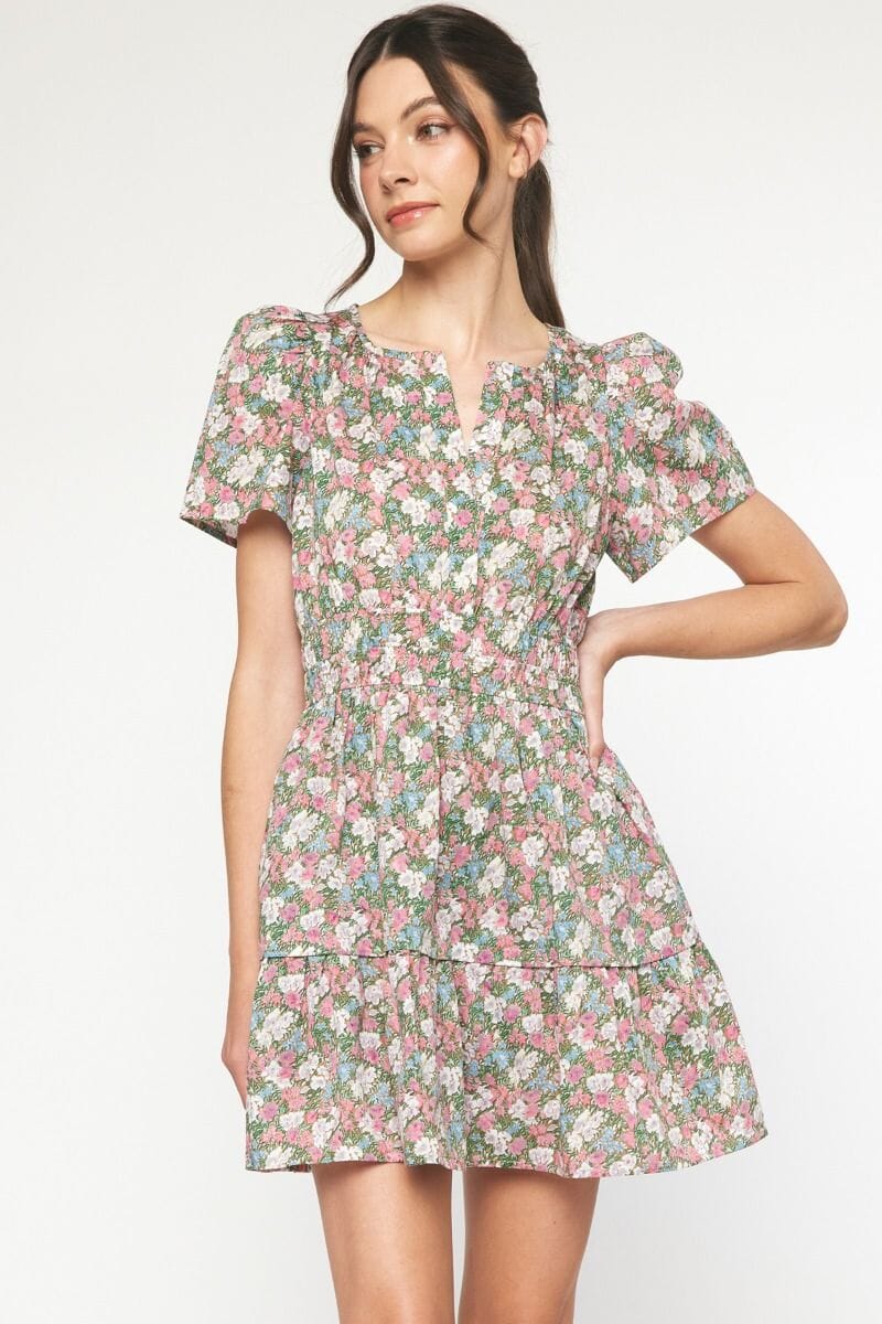 Pre-Fall Floral Puff Sleeve Split Neck Entro 