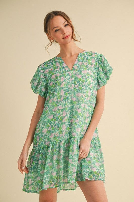 Print Chiffon Flounce Hem Dress Jodifl 