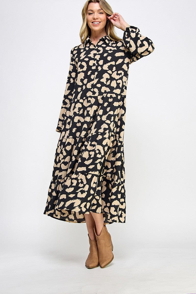 Printed Bishop Sleeves Midi Dress solution 