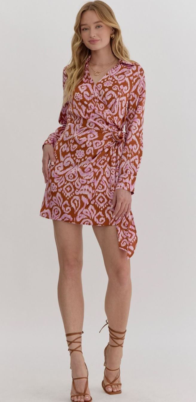 Printed Self Tie Wrap Dress entro 