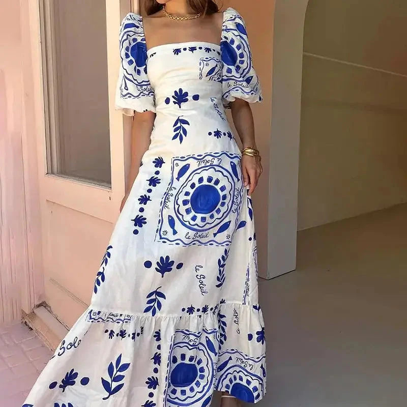 Puff Sleeve Boho Floral Dress lily clothing 