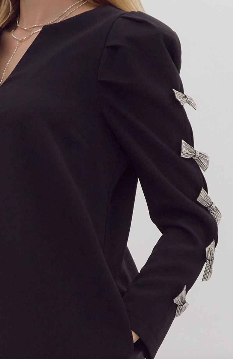 Puff Sleeve Crepe Dress w/ Sequin Bow arms entro 