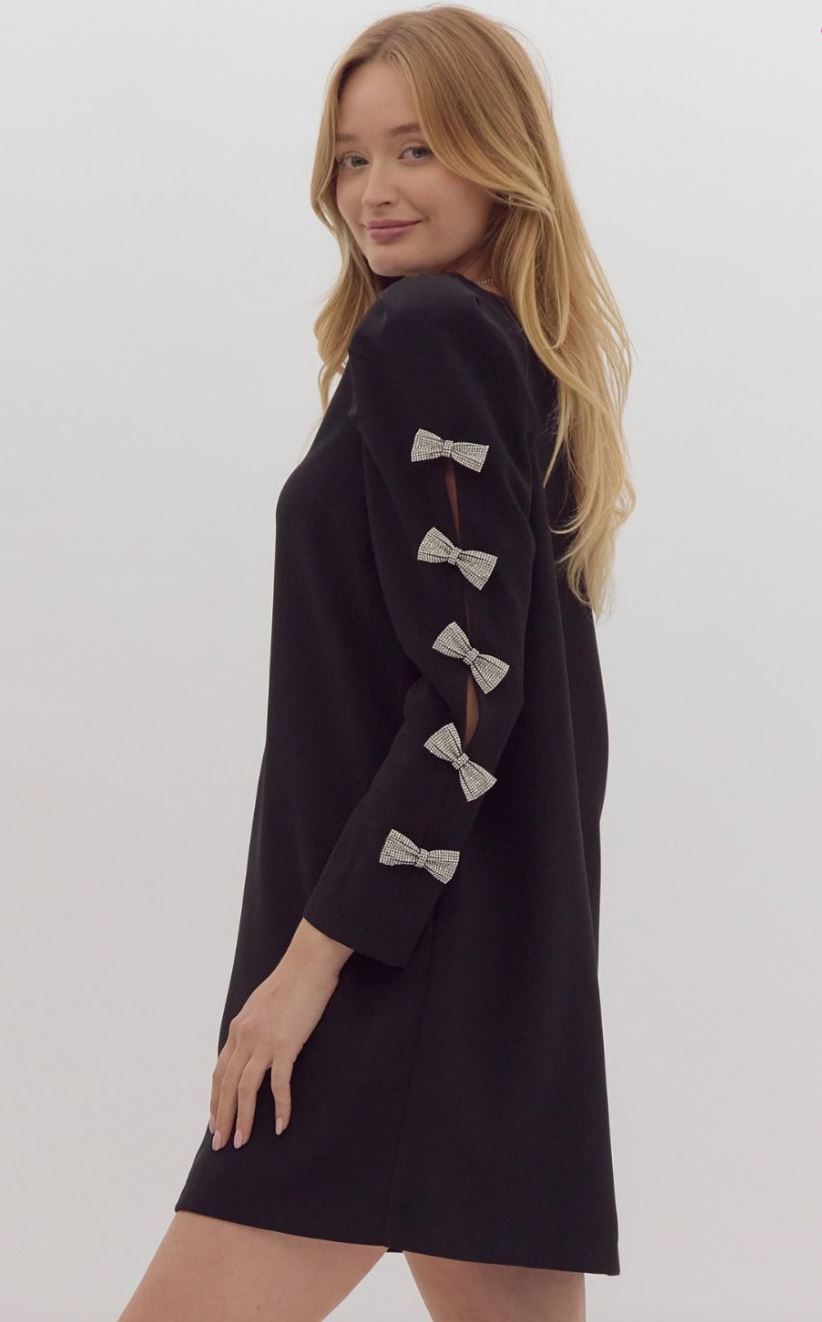 Puff Sleeve Crepe Dress w/ Sequin Bow arms entro 