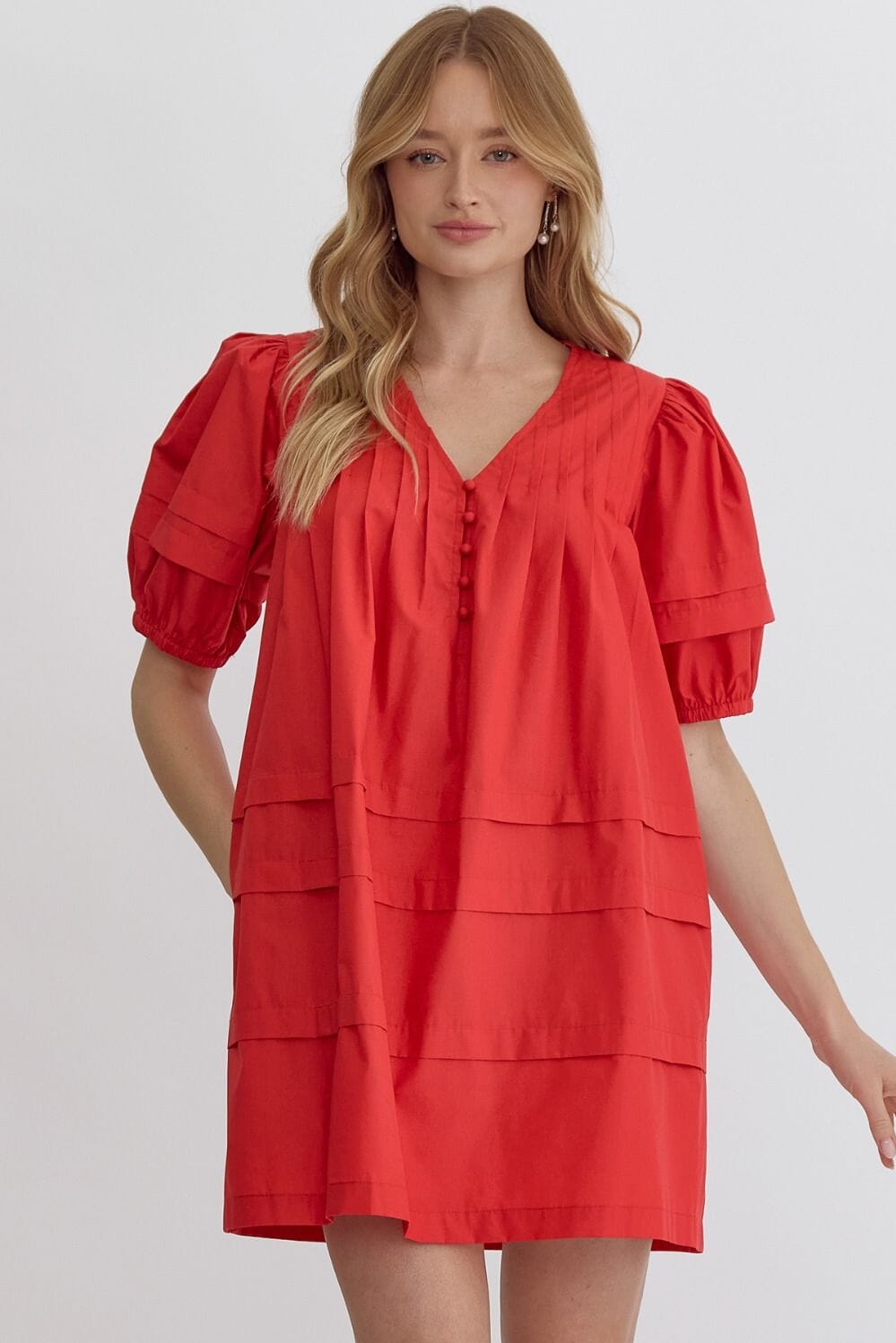 Puff Sleeve Dress with Button Detail entro 