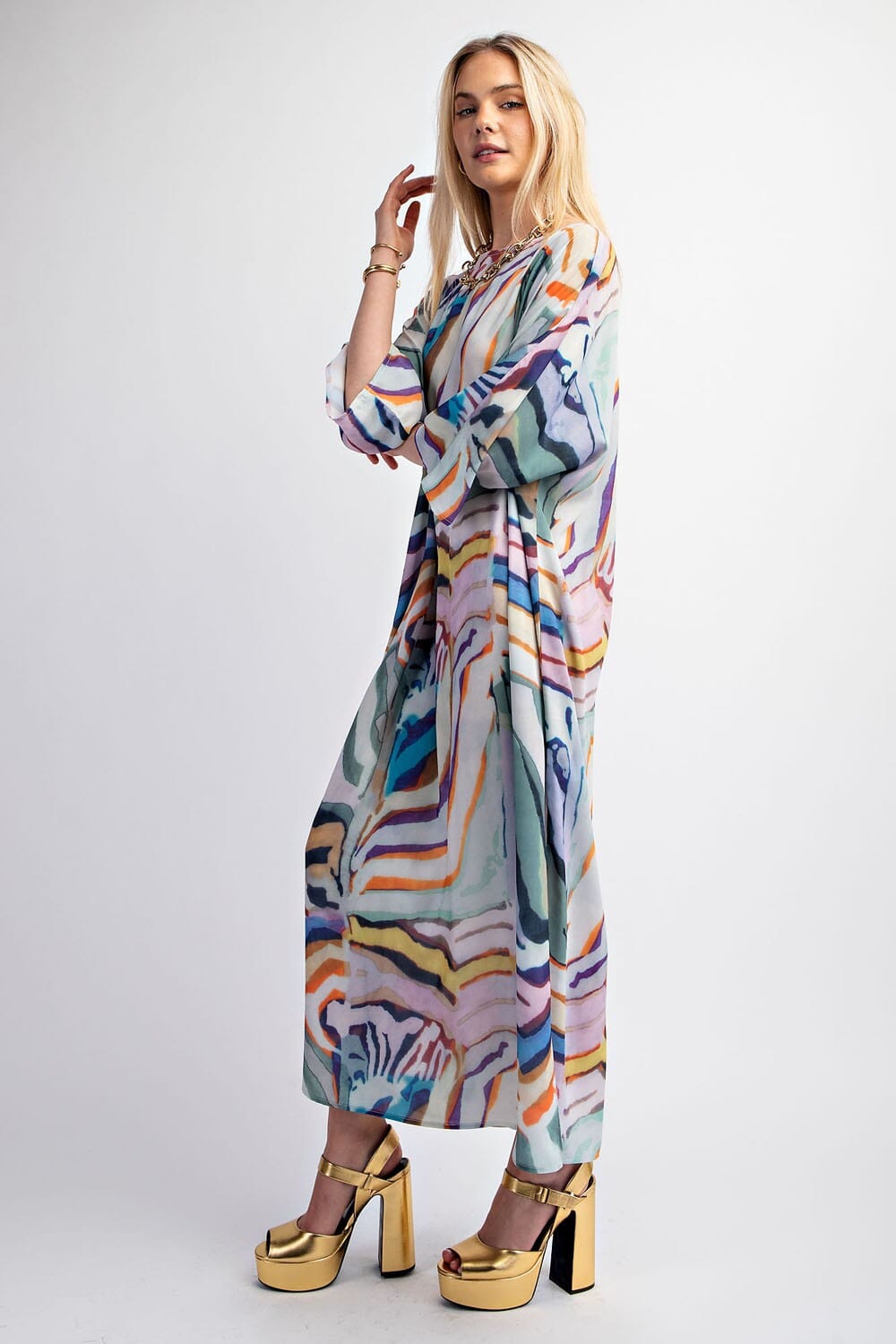 Pull Over Boat Neck Printed Maxi Dress Gigio 