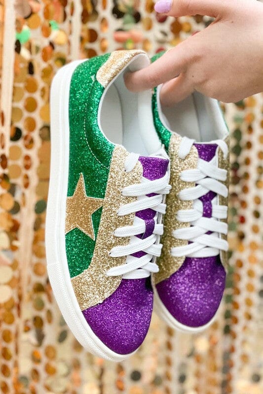 Purple Green and Gold Glitter Sneakers Shewin 