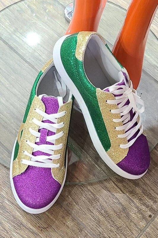 Purple Green and Gold Glitter Sneakers Shewin 