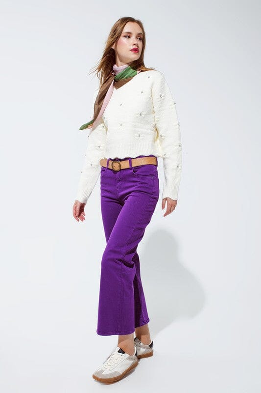 Purple Wide Leg Cropped Jeans Q2 