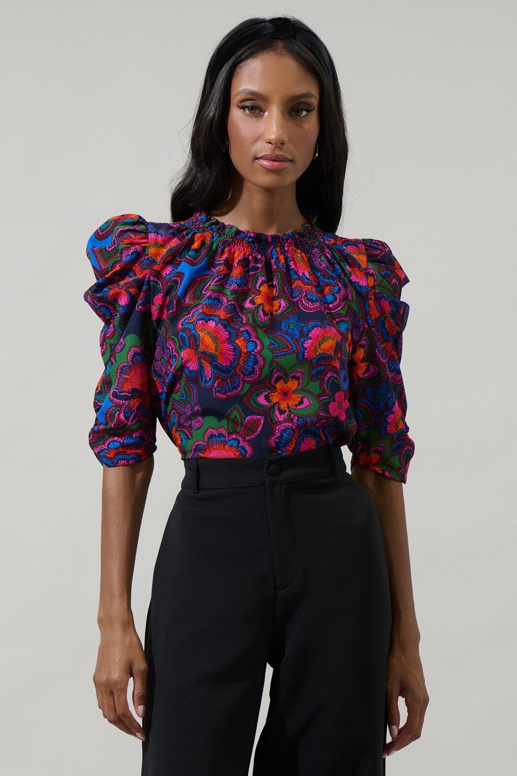 Raveena Midnight Floral Drape Sleeve Top Sugarlips 