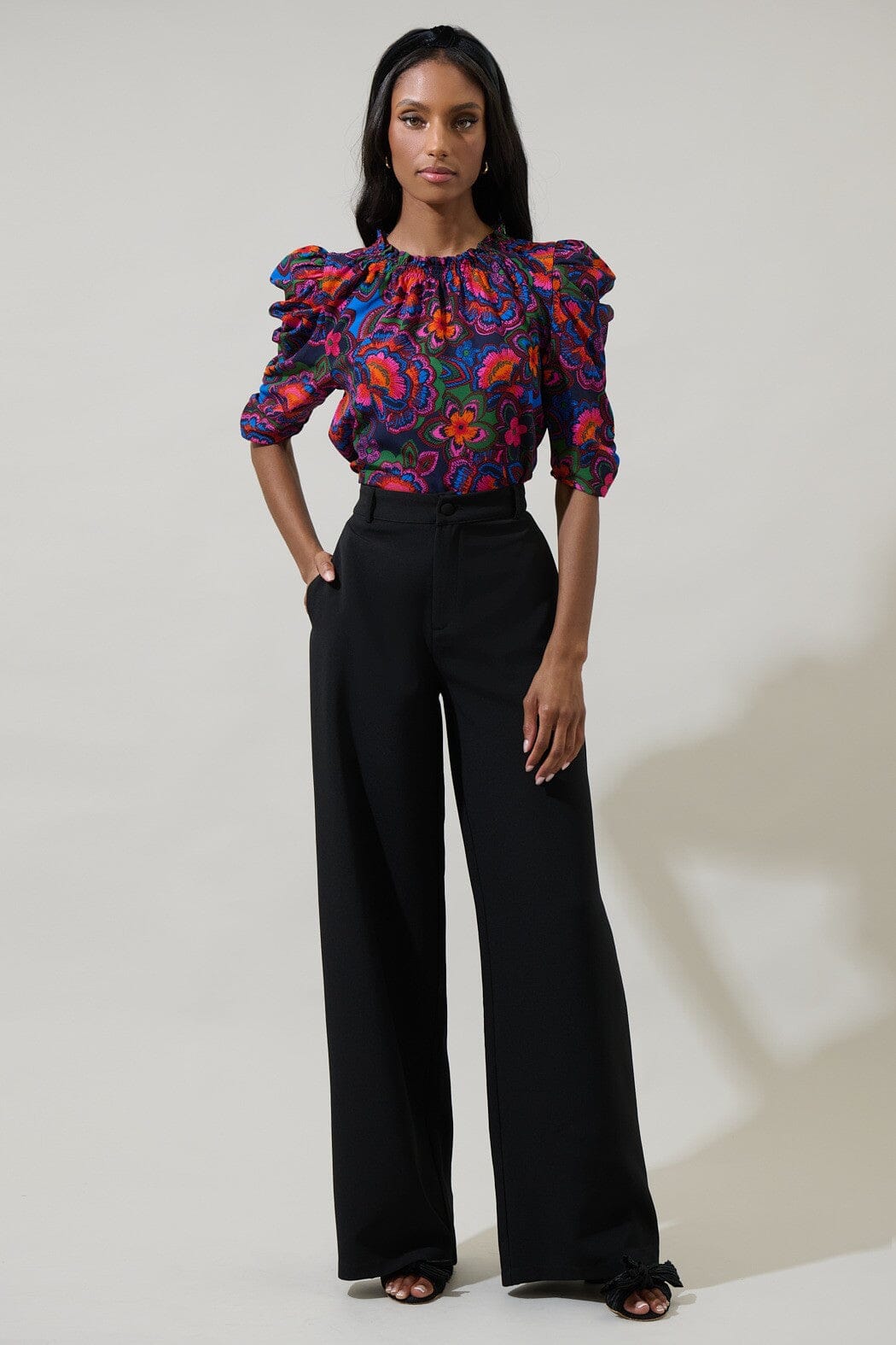 Raveena Midnight Floral Drape Sleeve Top Sugarlips 