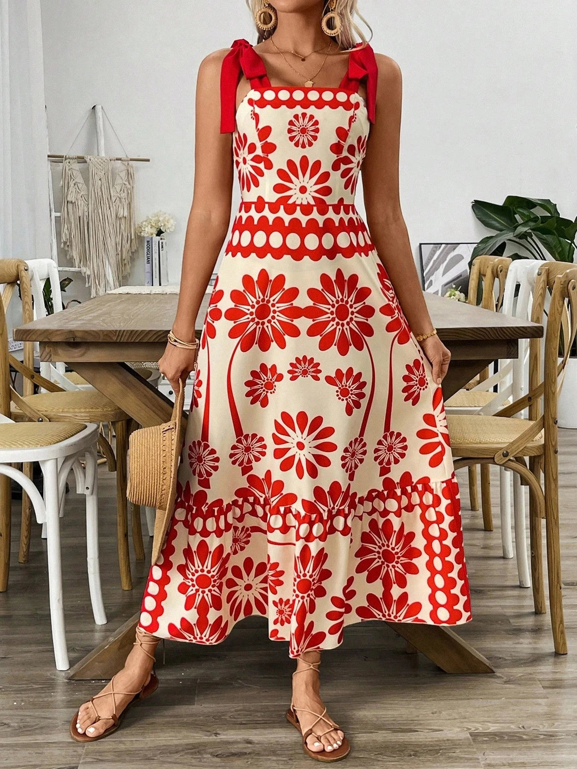 Red Bohemian Print Maxi lily clothing 