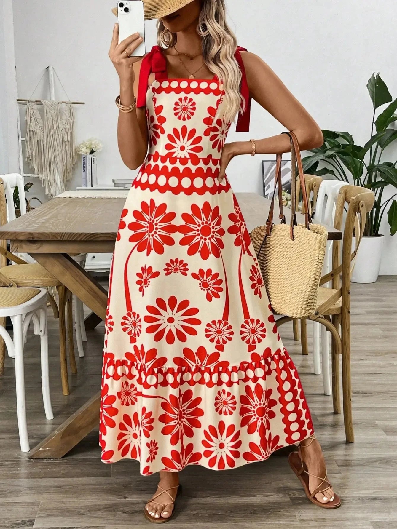 Red Bohemian Print Maxi lily clothing 