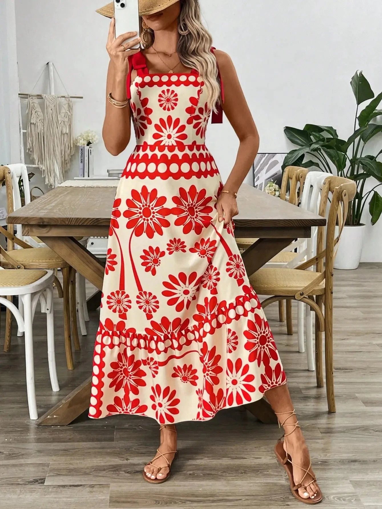 Red Bohemian Print Maxi lily clothing 