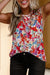 Red Frilled Neck Pleated Boho Floral Tank Top Kentce 