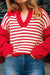 Red Lantern Sleeve Stripe Knit Sweater Kentce 