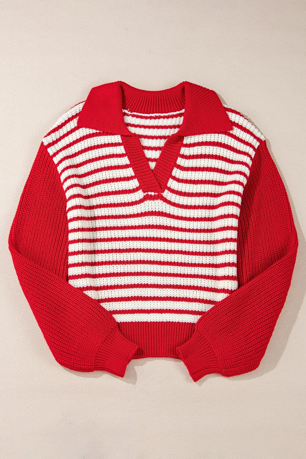 Red Lantern Sleeve Stripe Knit Sweater Kentce 