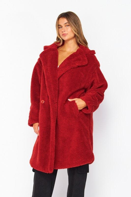Red Oversized Teddy Bear Coat Love Poem 