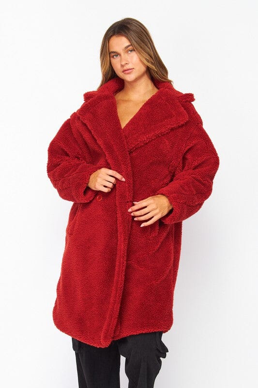 Red Oversized Teddy Bear Coat Love Poem 