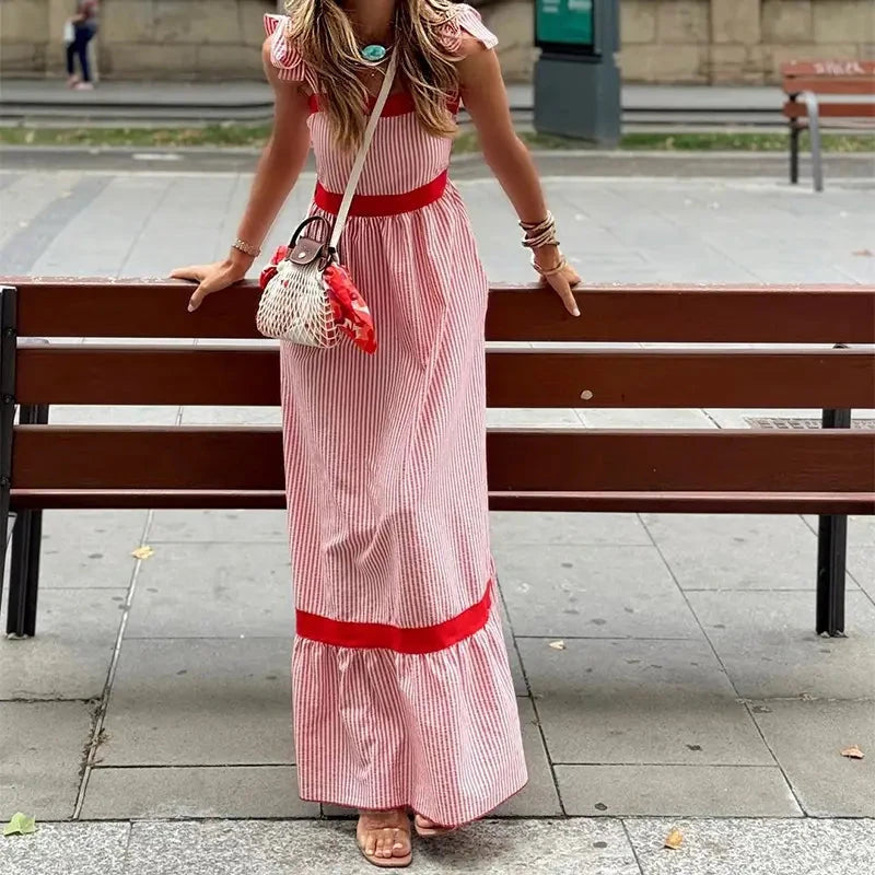 Red Striped Maxi Dress lily clothing 