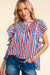 Red, White and Blue Striped Flutter Sleeve Top Haptics 