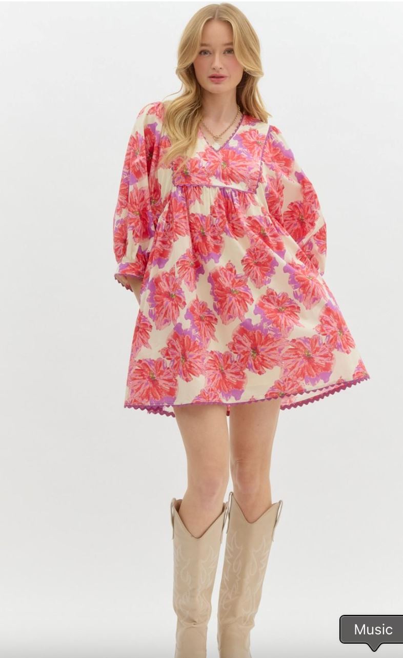 Red/Purple Floral Babydoll Dress Entro 